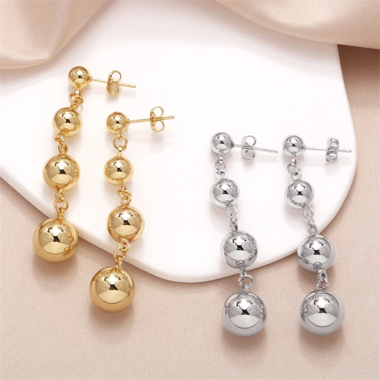 Wholesale New Design Women Fashion High Sense Brass Bright Face Round Ball Silver Gold Earrings