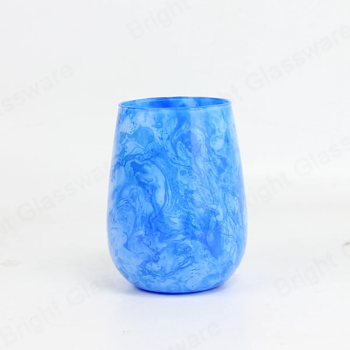 Premier Artistical Blue Wine Cup Shape Candle Jar Water Transfer Printing Candle Holder for Luxury Candle