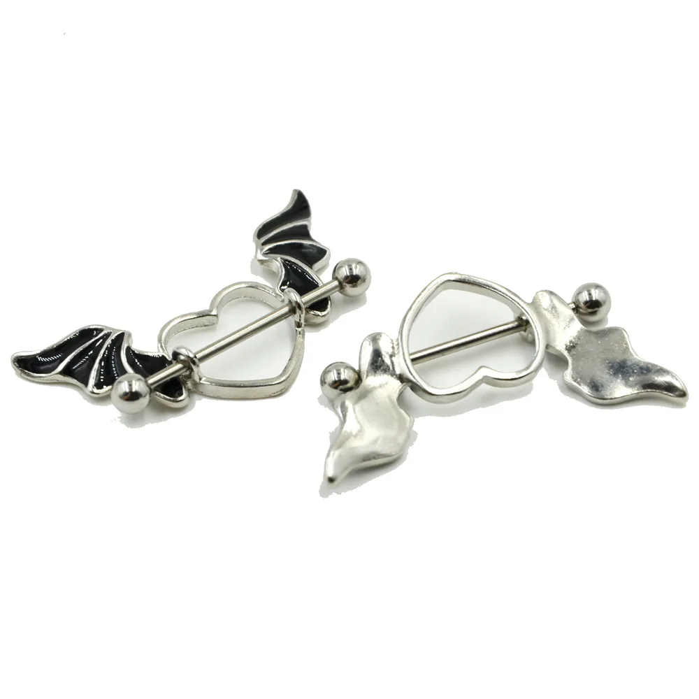 Cheap 316L Stainless Steel Bat Shape with black wings Nipple Rings body  piercing jewelry