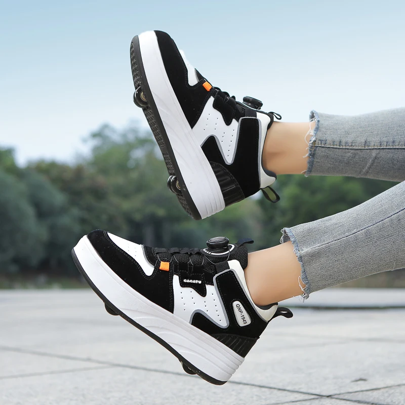 Wholesale adult and children kick out roller skate shoes with 4 wheels