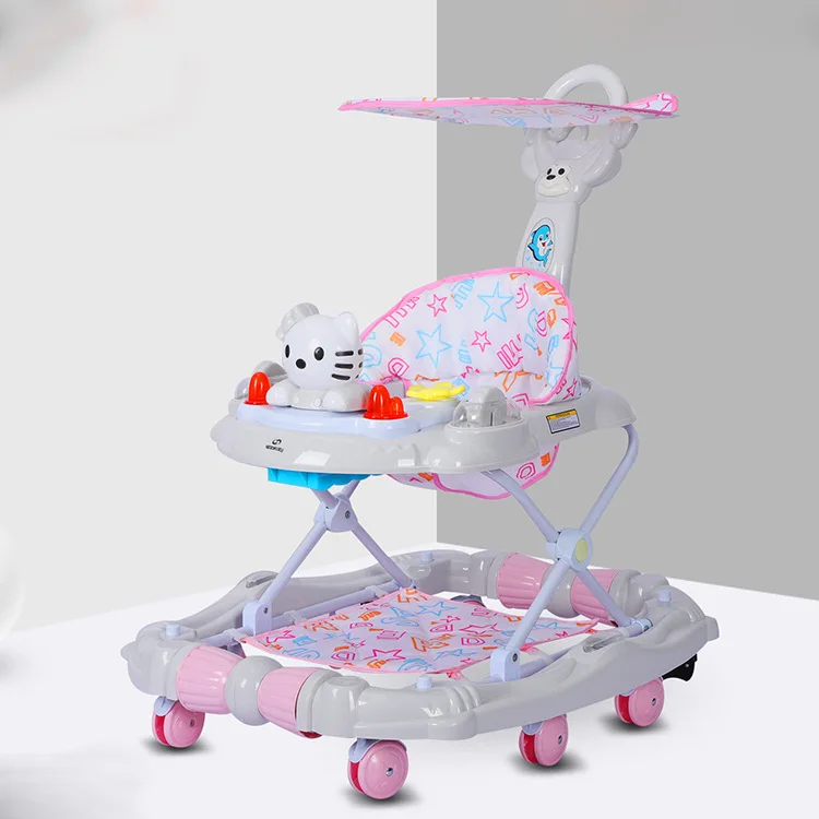 Comfort with music six wheeled baby walkers for men and women anti-rollover/music plastic break baby walker for sale