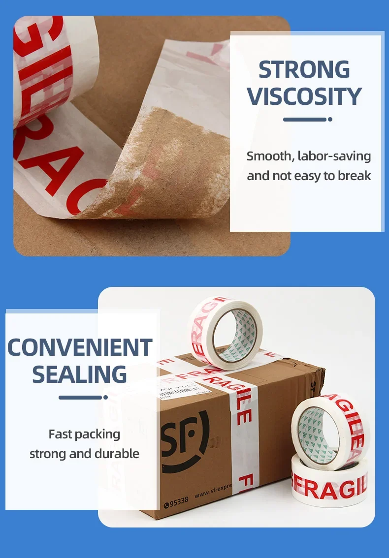 Packaging Adhesive Roll Shipping Custom Logo Printed Clear Fragile Plastic Bopp Packing Tape
