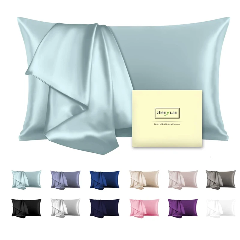 Luxury Soft Hidden Zipper Custom Printed Blue Pillowcase Sleeping Mulberry Silk Satin Pillowcase Pillow Case