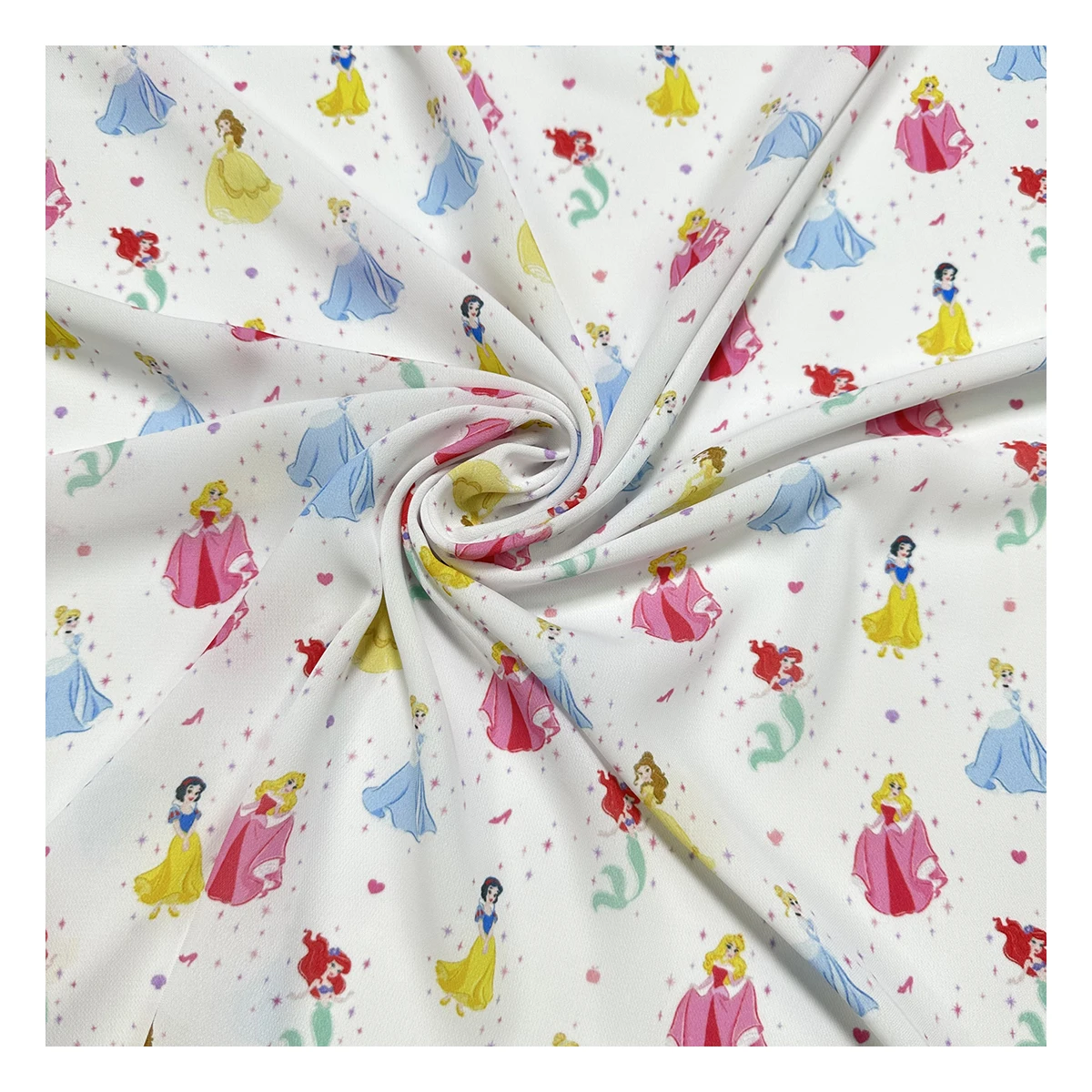 The factory outlet popular princess cartoon pattern polyester fabric digital printed diamond chiffon fabric for wedding dress