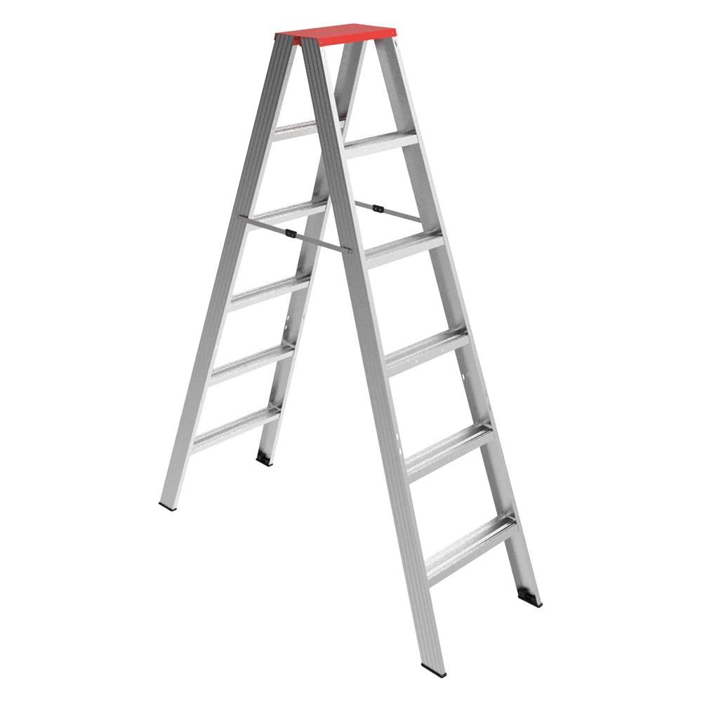 Outdoor using lightweight portable aluminum ladder double-sided 3-7 step industrial aluminum ladder with wide platform