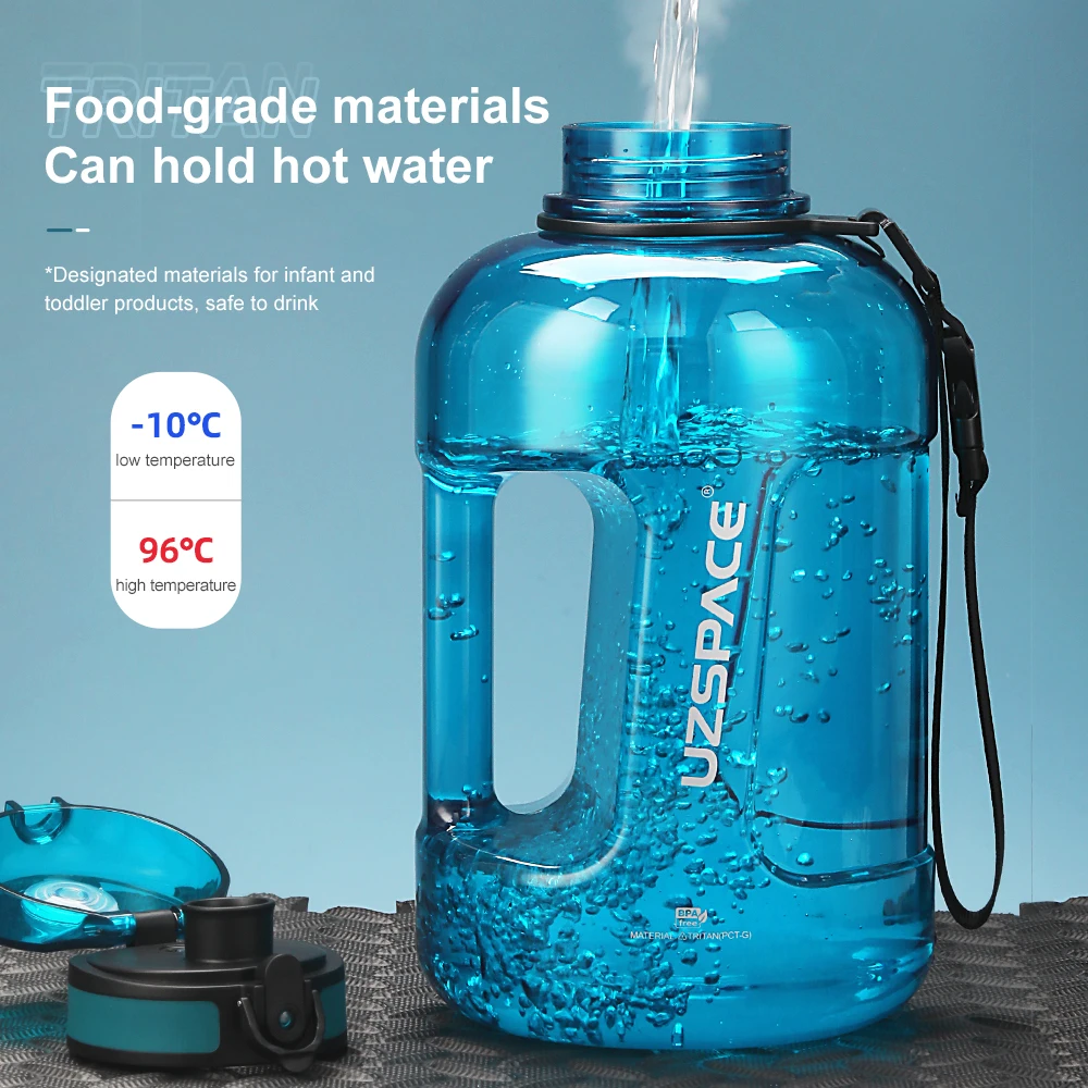 UZSPACE Newest 1700ml uv plastic clear gallon water bottle reusable personalised tritan school cup with handle and flip lid