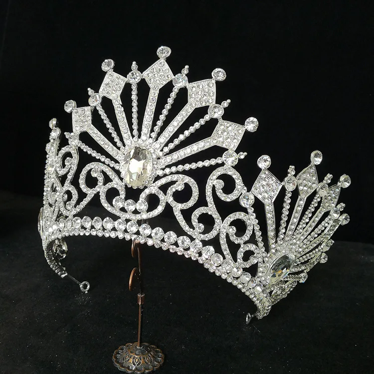 Custom Baroque Bride Big Pageant Tiara Crown Crystal Rhinestone Wedding Tiara Crown