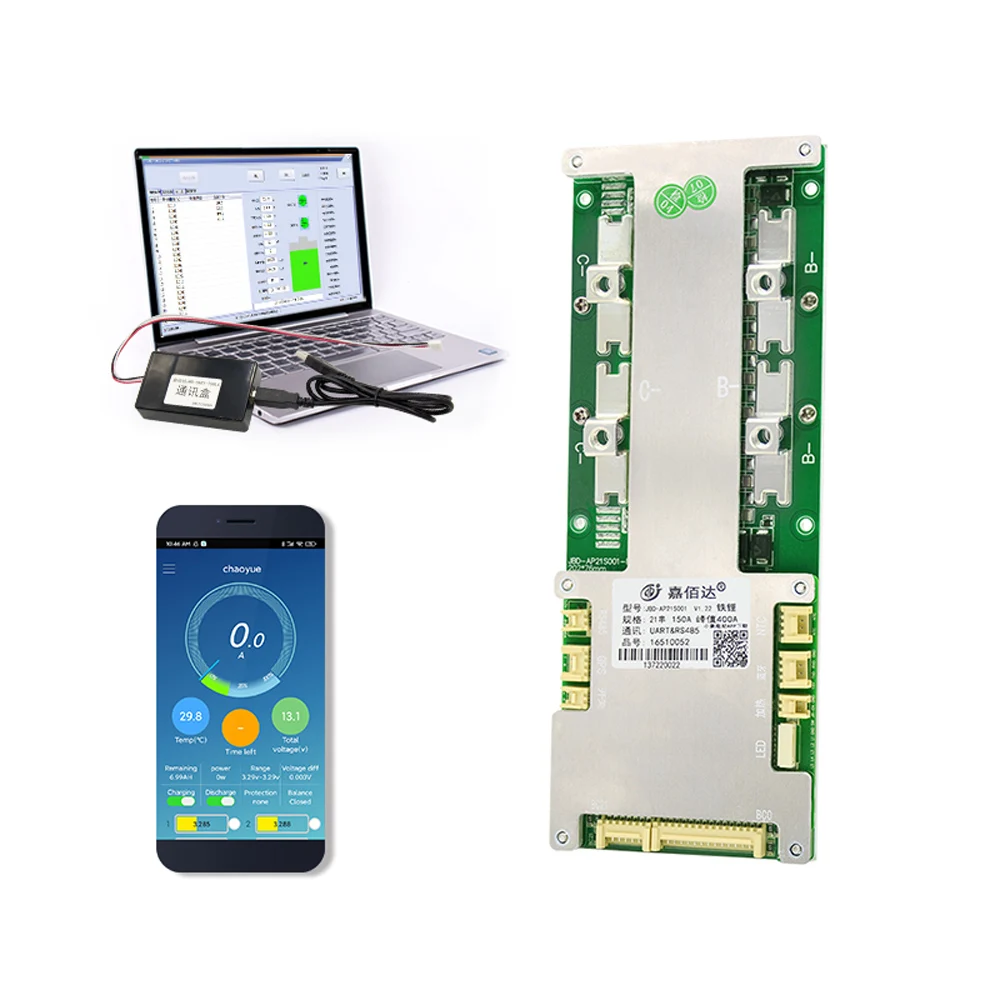 Automized Identify 6S-21S UART RS485 Bluetooth Smart BMS LiFePO4 Li-ion 80A 100A 120A 150A 200A for Electric Motor Vehicle