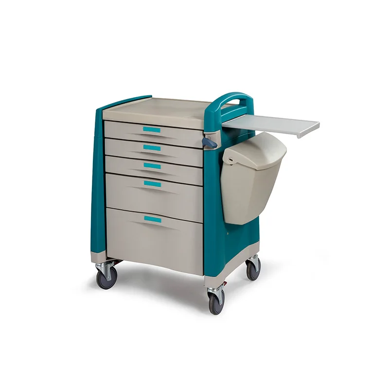 China Hot Sale Automatic Self-Locking System 5 Drawers Abs Hospital Utility Blue Medicine Trolley Cart