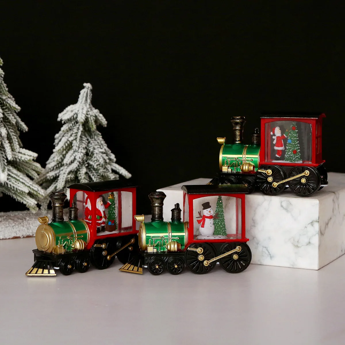 2024 New Christmas Decoration Gifts Crafts Plastic LED Christmas Lights Small Train Snowball Water Lights Home Decoration Gifts