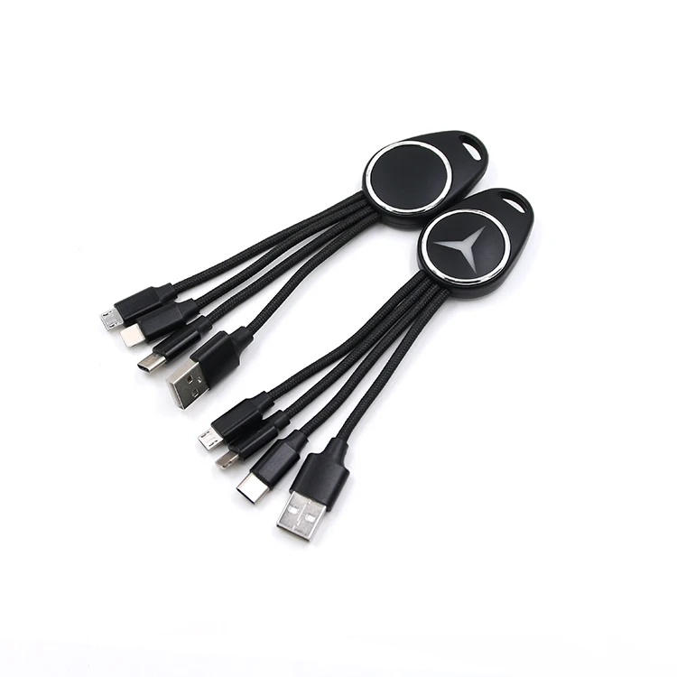 Factory Custom LOGO Brand New Trending Keychain Multi Micro usb Charging 3 in 1 USB Cable for Promotion Gifts
