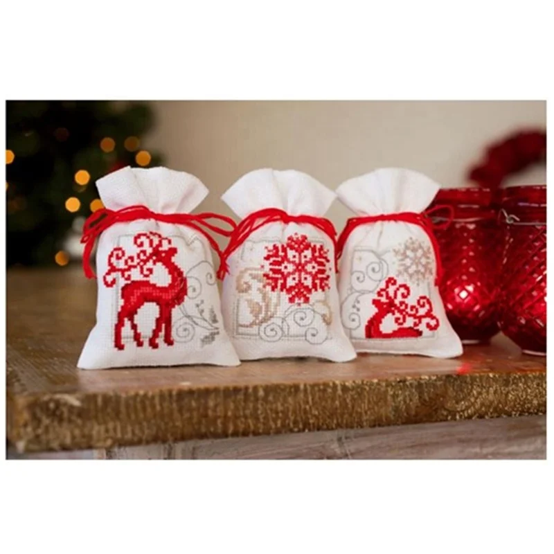 Рождественская сумка DPC135, Набор для вышивки крестиком, упаковка, белая ткань, 18 карат, 14 карат, 11 карат, без принта, холщовая вышивка «сделай сам», игла ручной работы