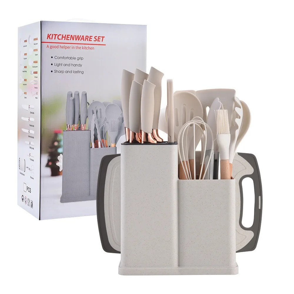Silicone kitchenware 19-piece set non-stick cooking shovel spoon kitchenware with storage bucket knife combination set