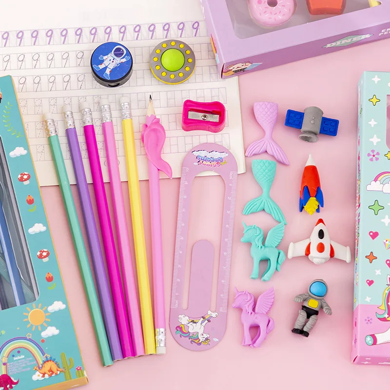 Ready study set hot selling school items colour box drawing art set pen and pencil gift set natural wood color hb pencil