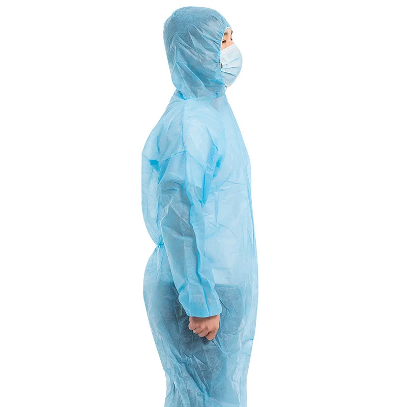 Factory  civilian disposable blue full-body hooded one-piece PP non-woven dust-proof and purification isolation suit