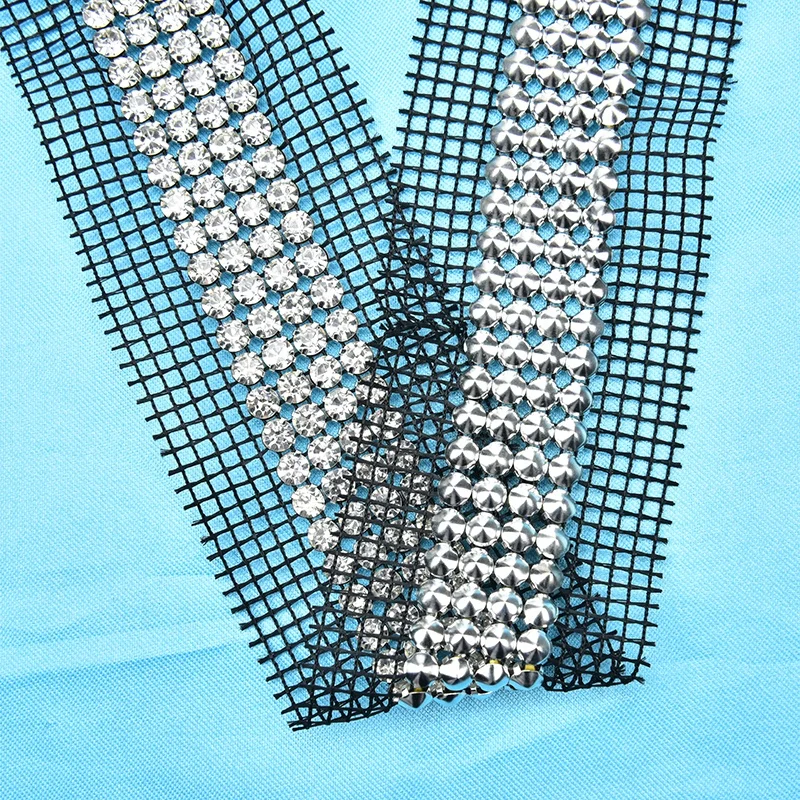 4 Rows Crystal Netting Silver Base Shiny Diamond Mesh Fabric Rhinestone Trimming for Shoes Bags Clothing Accessories