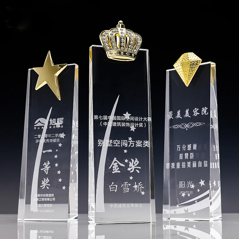 Customize  k9 crystal with metal academic recognition crystal plaque award crown award trophy