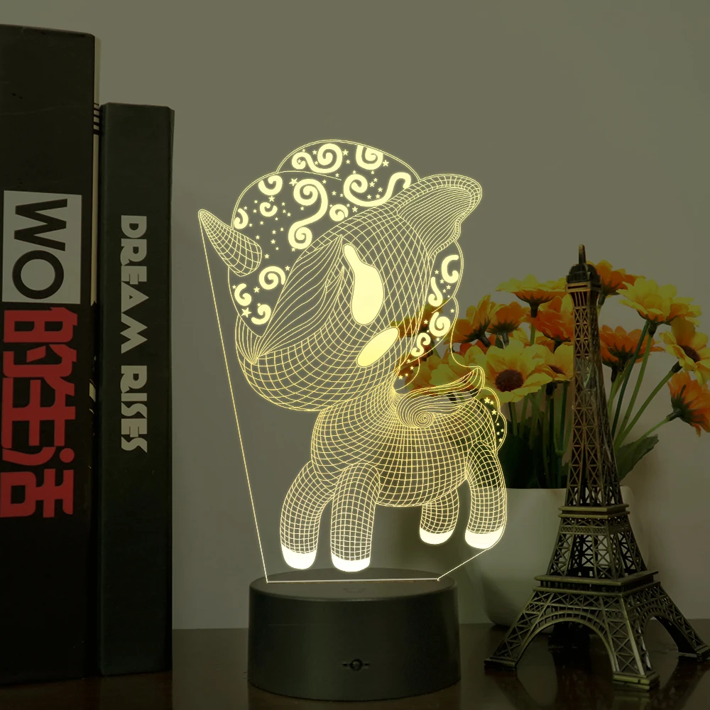 Creative unicorn pattern 3d led lampe touch sensor base smart 3AA battery kids led night light with usb cable for gift