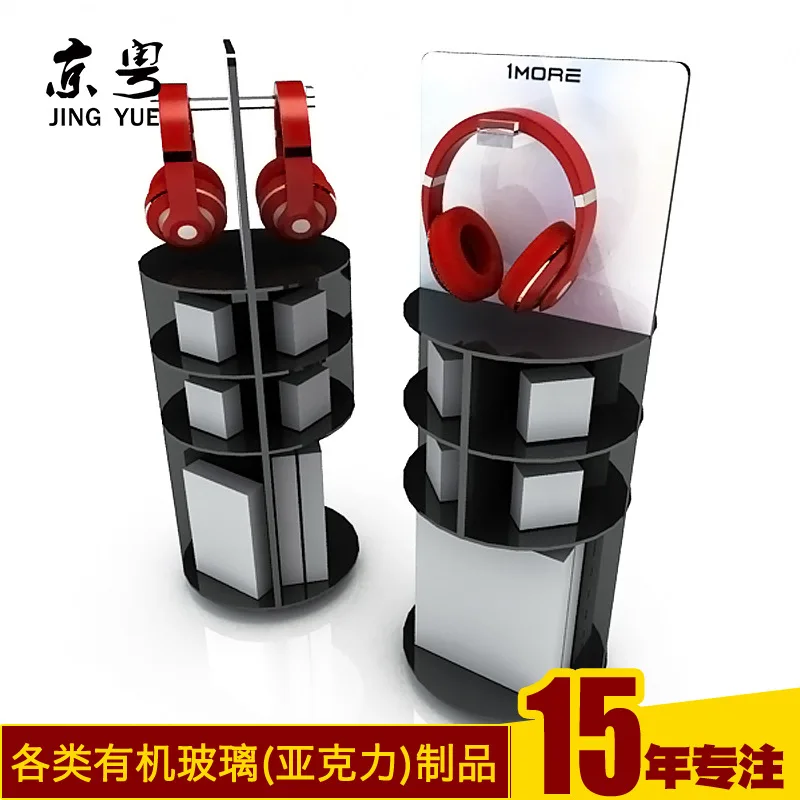 Factory Customized Acrylic Earphone Display Rack with Rotating Display Stand Organic Glass Earphone Cabinet for Customization