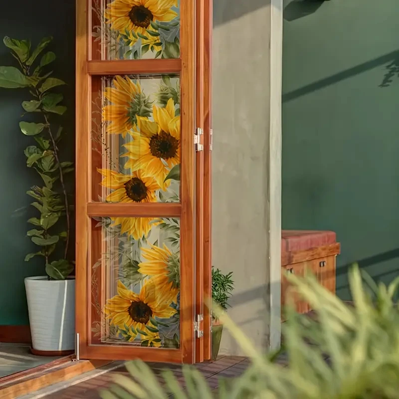 1 Roll Of Sunflower Glass Window Sticker  Modern Flower Electrostatic Glass Film PVC Waterproof And Antifouling Home Decor