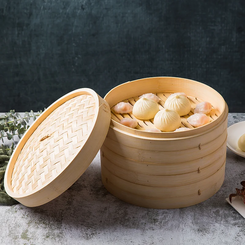 
Wholesale Chinese 10 inch Bamboo Steamer Basket set for Kitchen Factory High Quality Bamboo Steamer Basket 