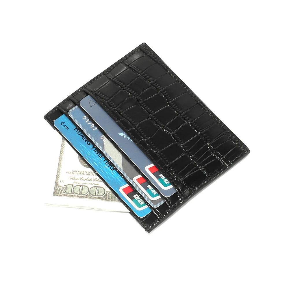 Personalized Logo Real Crocodile Leather RFID Blocking Slim Business Credit Card Holder for Gift