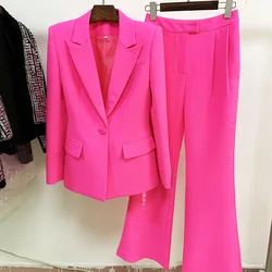 2022 Star Business Wear Fashion One Button Slim Women Work Suits Flared Pants In Office Formal Two Piece Set