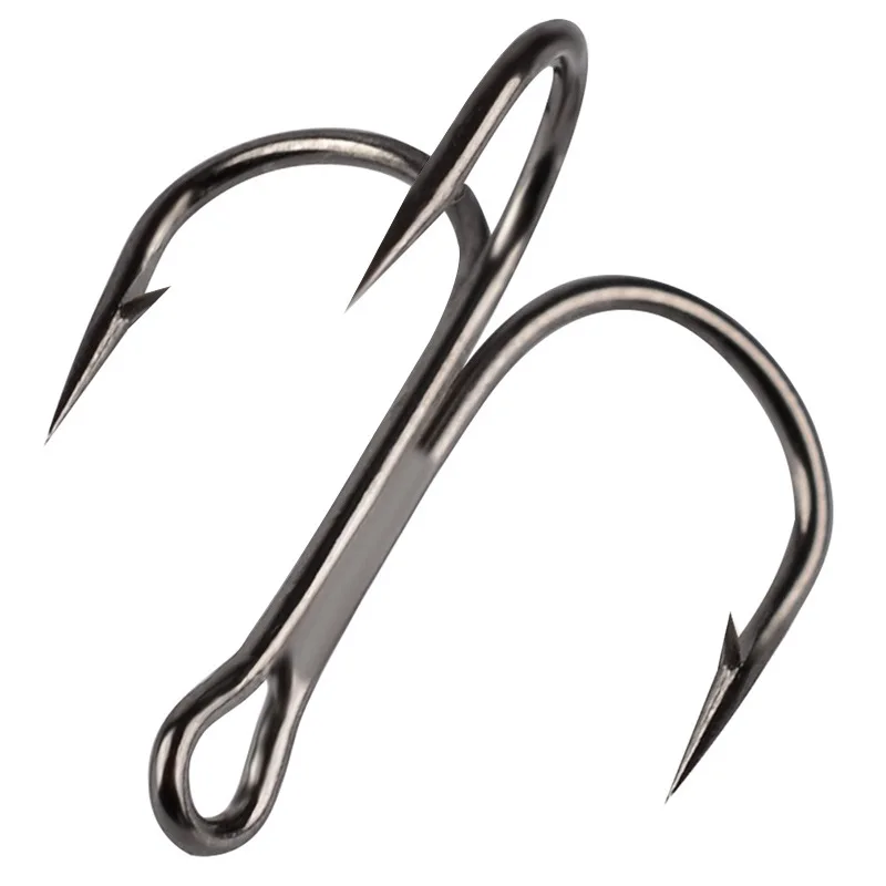 Fishing gear factory wholesale black nickel three anchor hook high carbon steel fishing hook with barb three hook