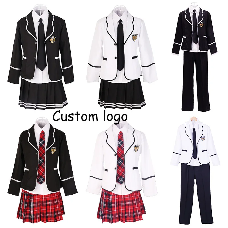 OEM Custom-Made Navy Blue School Student Boys And Girls Uniforms Blazer Ties Fleece Jacket
