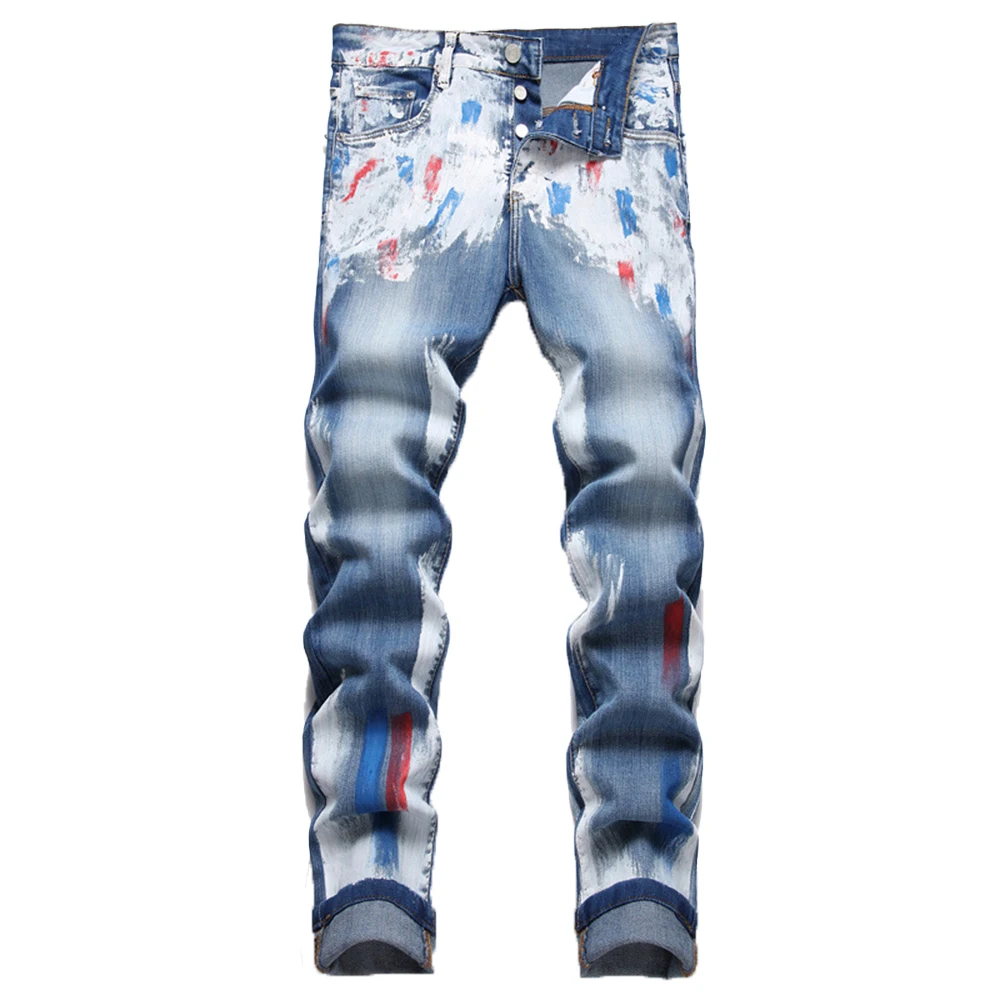 Purple Designer Brand Fashion Ripped Stacked Jeans Men Custom Slim Fit jeans men Denim