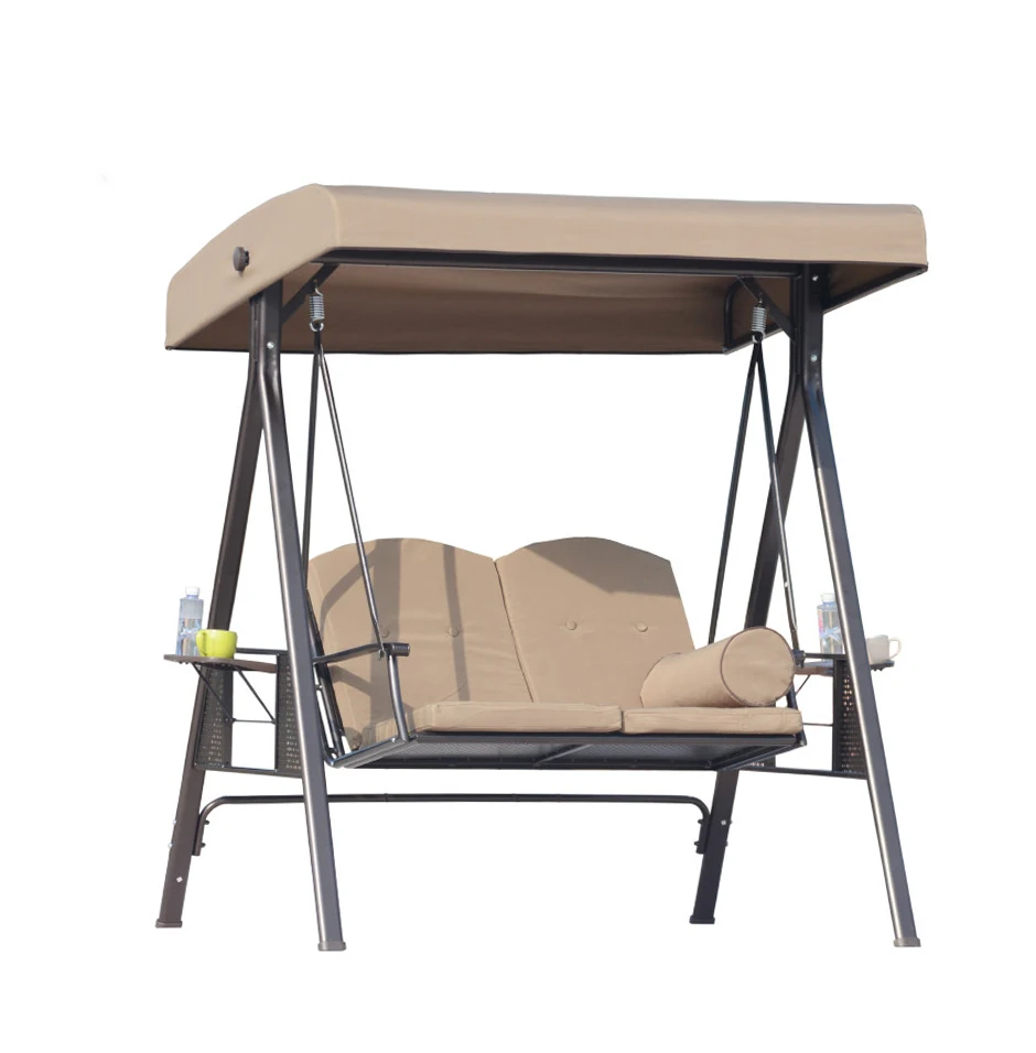 2 Person Hanging Swing Chair Outdoor Courtyard Iron Frame Patio Swings With Awning
