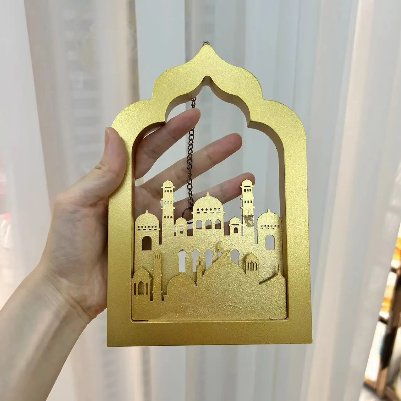 Islamic Mosque Shape Wall Sign Umrah Hajj Festive Gifts Ramadan Mubarak Pendant Muslim Eid Hanging Wooden Decoration