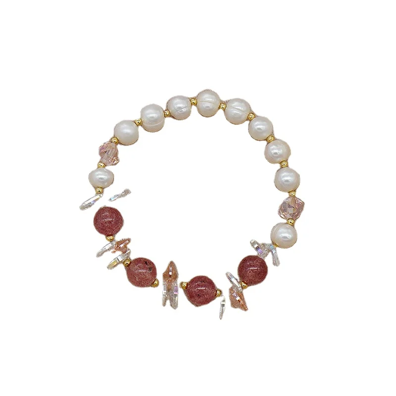 
 Супер с принтом «сердечки» для маленькой девочки натуральный клубника с украшением в виде кристаллов свадебные туфли с отделкой жемчугом и прозрачными стразами в виде браслета ins нишу дизайн браслет  