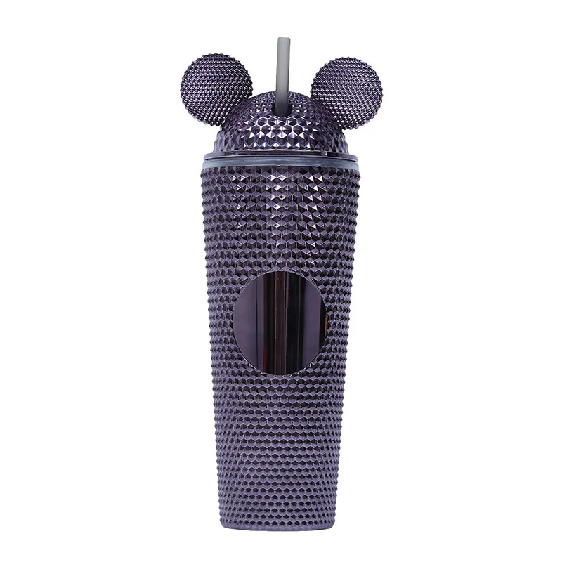 Wholesale Tumbler Cups Plastic Iridescent Matte Custom Logo Drinking Double Wall Studded Tumbler With Straw Mugs Water Bottle