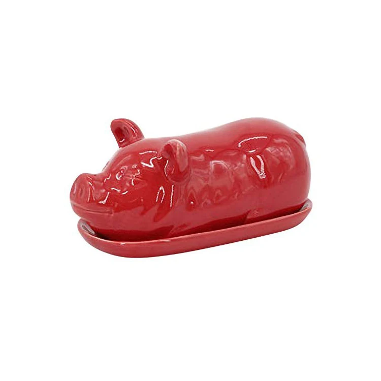 Color Glaze Pig Porcelain Cheese Ceramic Butter Dish with Cover Welcome Custom