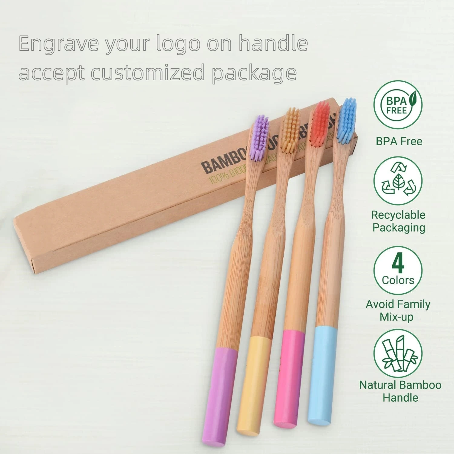 Bamboo Toothbrushes With Colorful Soft Bristles And Biodegradable Wooden Handle Toothbrush For Oral Care