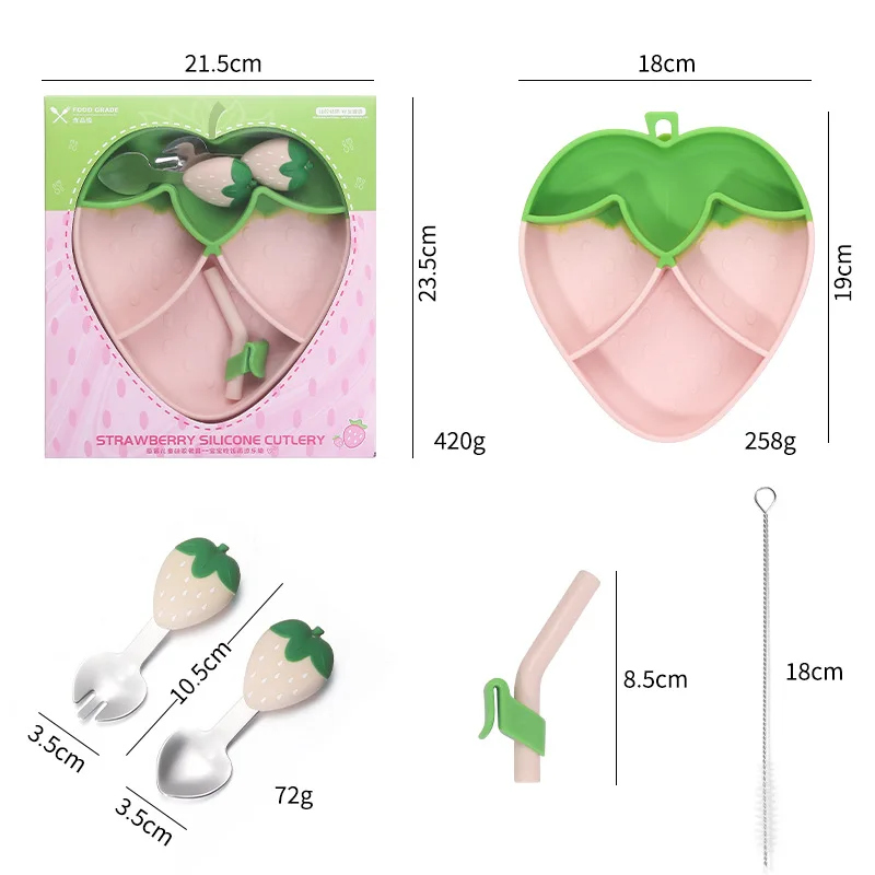 Wholesale  BPA- Free Silicone Strawberry Santa Hat Shapes Soft Baby Divided Dinner Plate Set