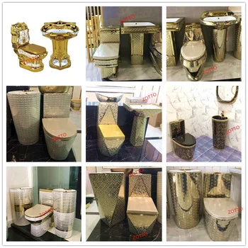 Brand Square Ceramic Luxury Sanitary Ware Golden Color WC Gold Plated Elegant Style Toilet Closetool P-trap S-trap Toilet