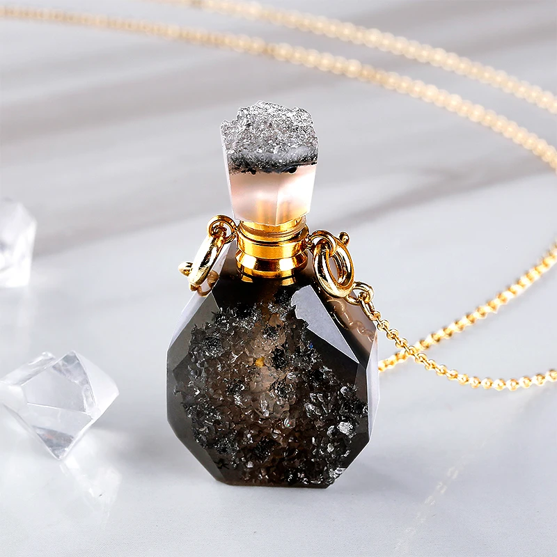 Crystal Necklaces Faceted Crystal Stone Perfume Bottle Pendant for Women Diffuser Necklaces