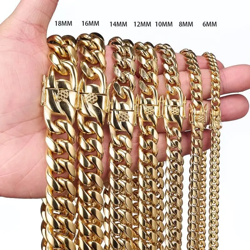 DIRO 6mm 8mm 10mm 12mm 14mm 16mm 18mm full size hiphop silver gold stainless steel cuban link chain jewelry necklace for men