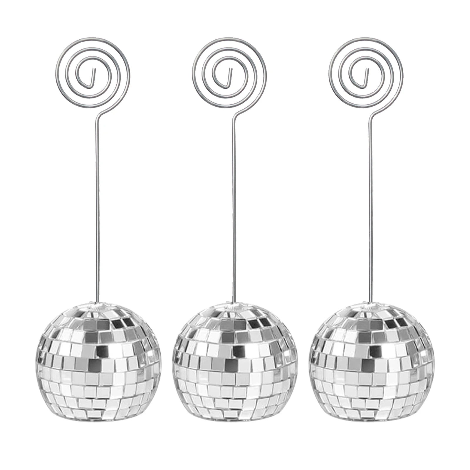 3pcs Disco Ball Table Number Holder With Swirl Wire Card Stand Silver Table Number Stand Name Card Photo Picture Holder