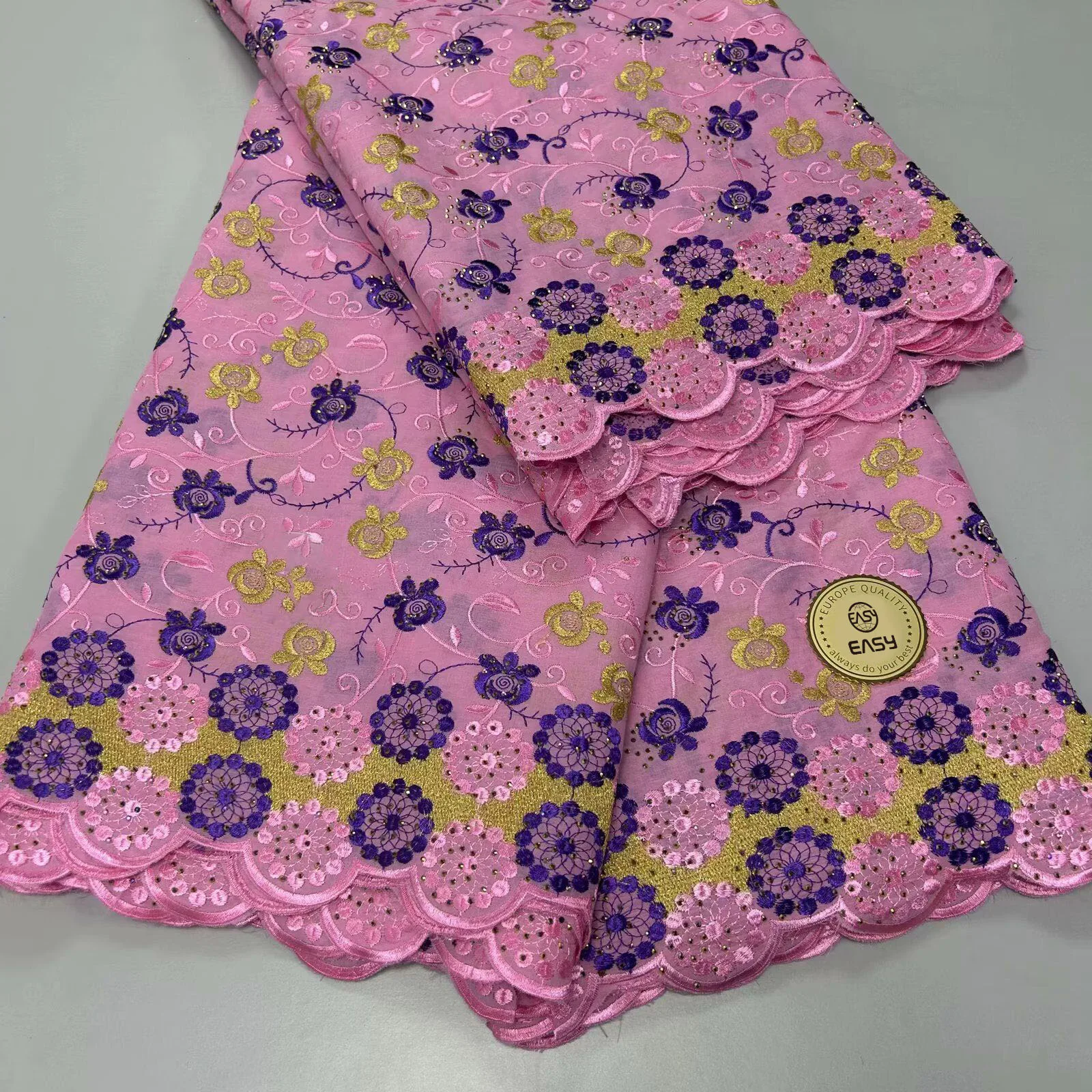 100% cotton fabric embroidered fabric  with stone for african party