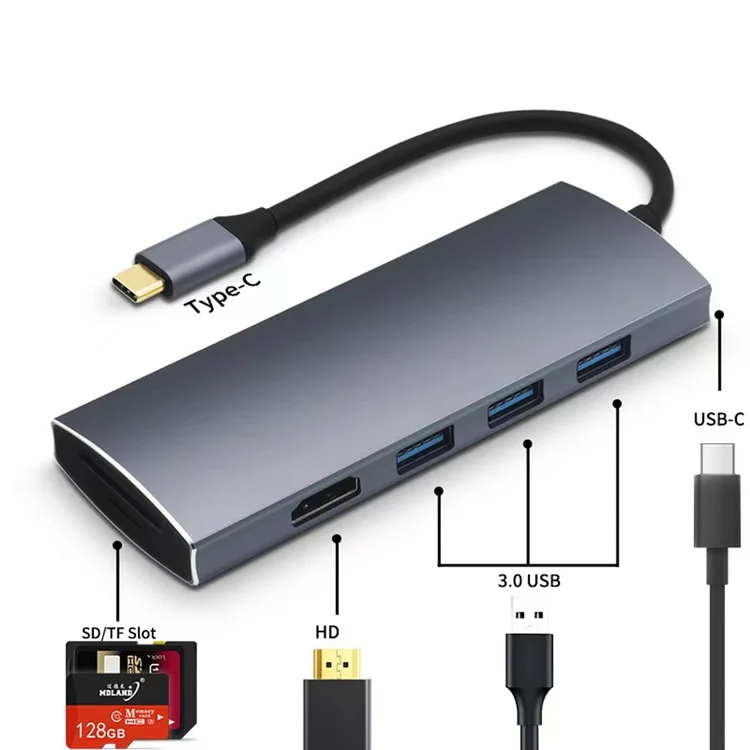 New Design Usb3.0 Port Hub 7 in 1 With 4K HD MI Output USB 3.0 *3 SD/TF Card Reader PD 87W Usb C Hub Adapter For Laptop Macbook