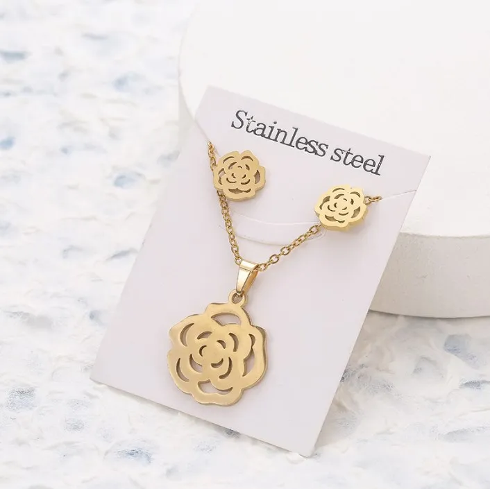 Butterfly Unicorn Flower Earring Necklace Set Stainless Steel Women Collar Chain Necklace with Earrings Sets