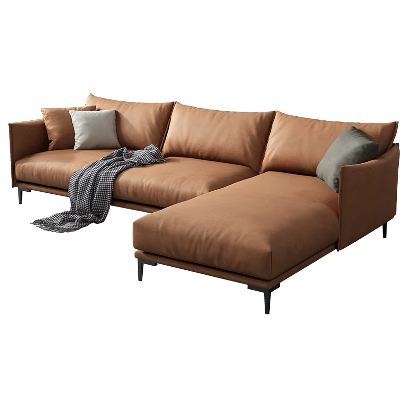 Italian minimalist fabric sofa modern light luxury living room furniture combination orange corner Technology Fabric Sofa