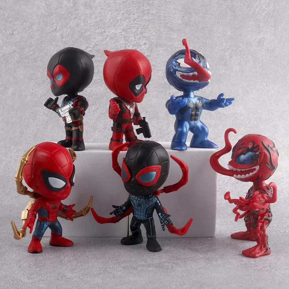Anime Cool Cartoon Marvel Spider Man Dead Pool Venom Design Action Figures Sets Wholesale Gift Car Cake Decoration Action Figure