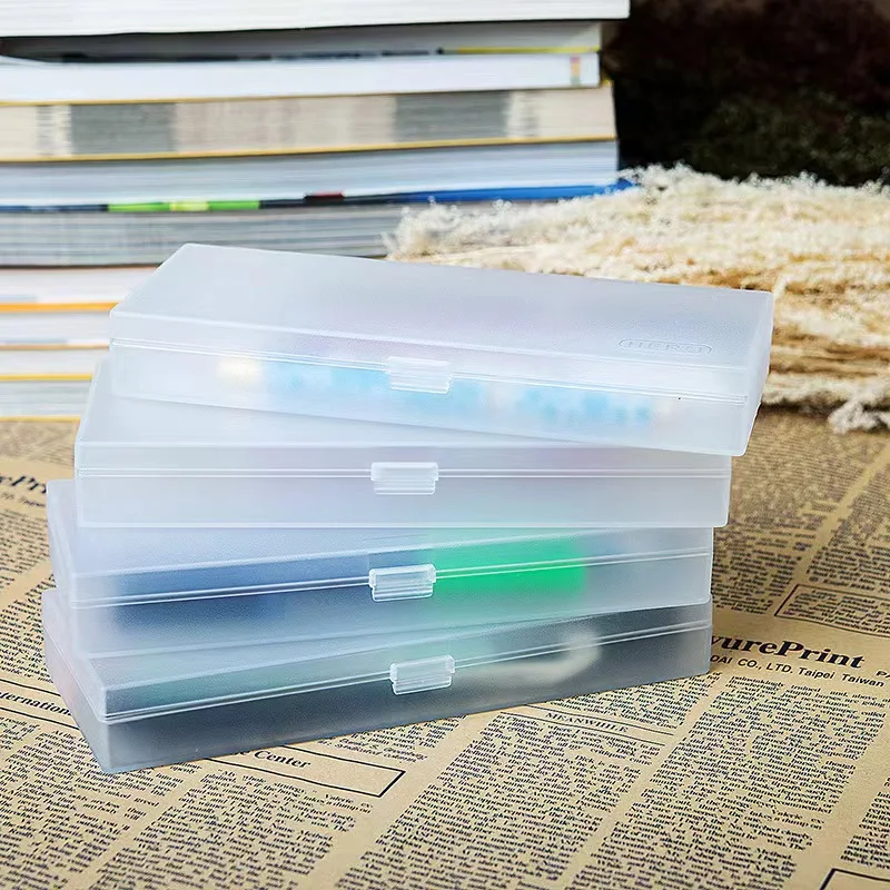 Wholesale Transparent  Pencil Case Plastic Stationery Case with Hinged Lid and Snap Closure for Pencils Pens