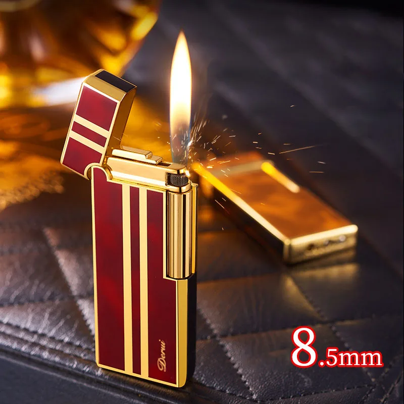 2023 Derui 6105 Thin Portable Gas Lighter Open Flame Grinding Wheel Gift Lighter