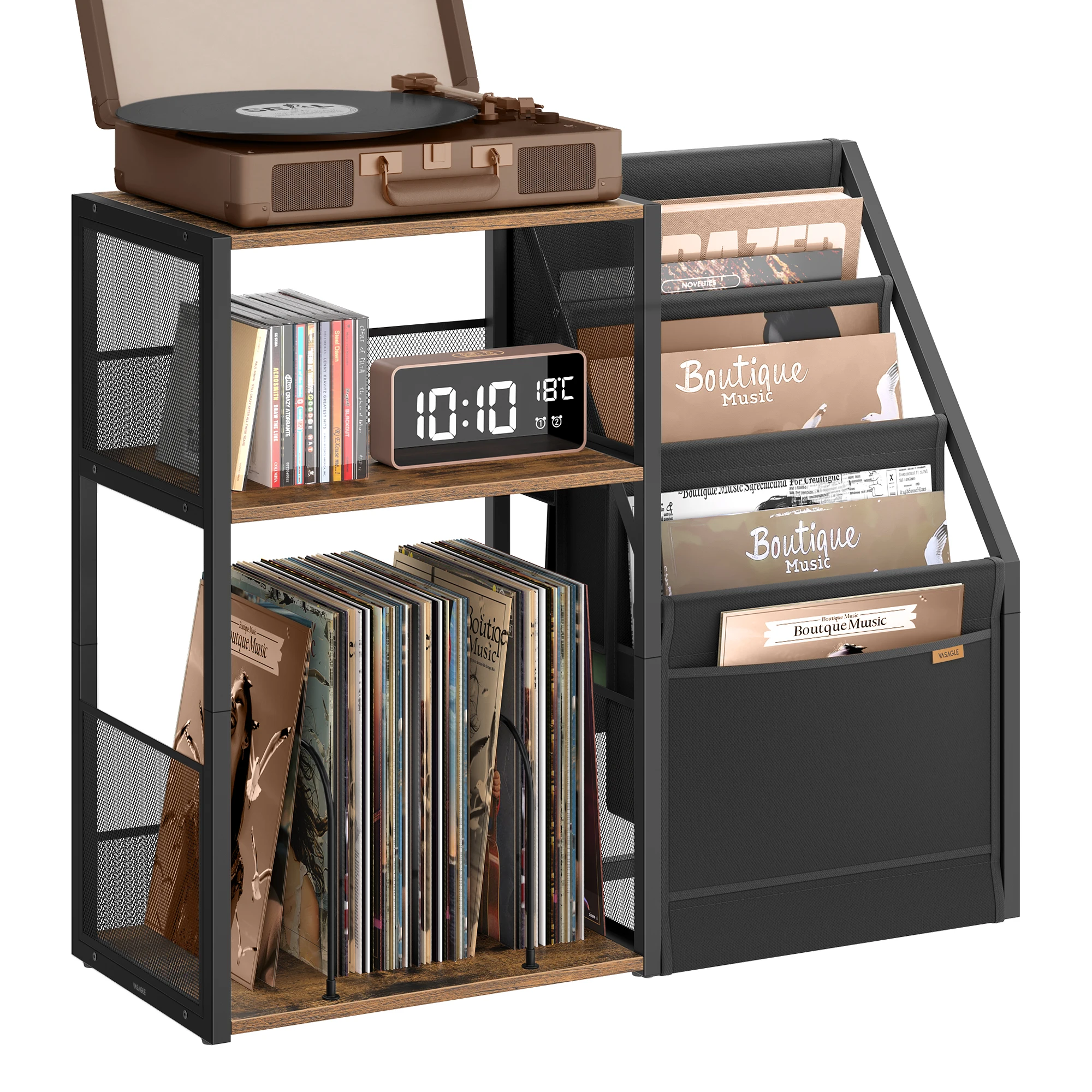 VASAGLE Black End Table 4-уровневое хранилище до 140 альбомов 3-уровневая подставка для проигрывателя