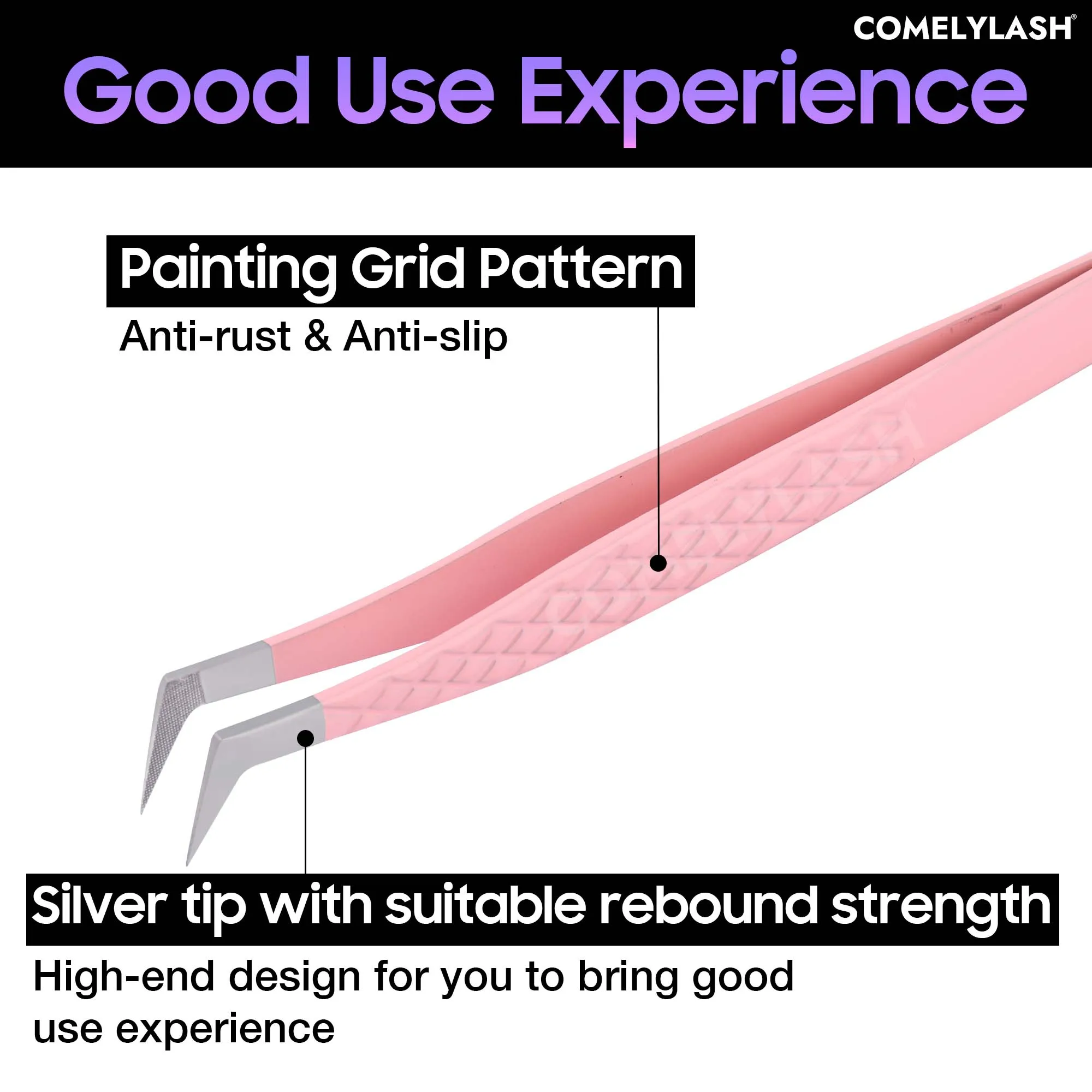 Comelylash Purple Fiber Tip Tweezers Lash Extension Tweezers Lash Supplies 45 DegreeFiber Tip Tweezers